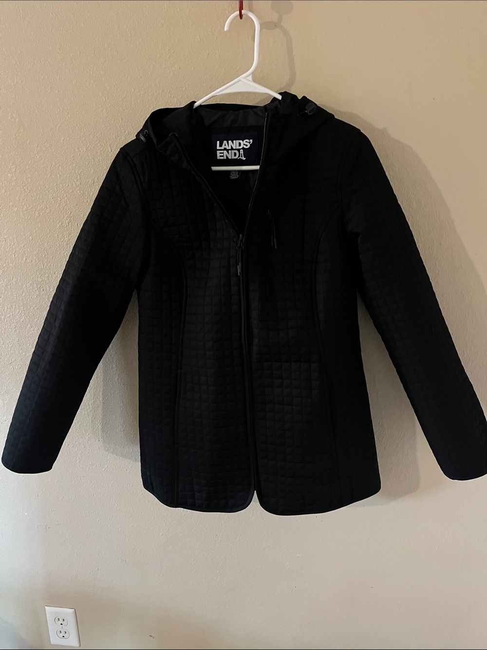 Lands' End Black Quilted Hooded Coat